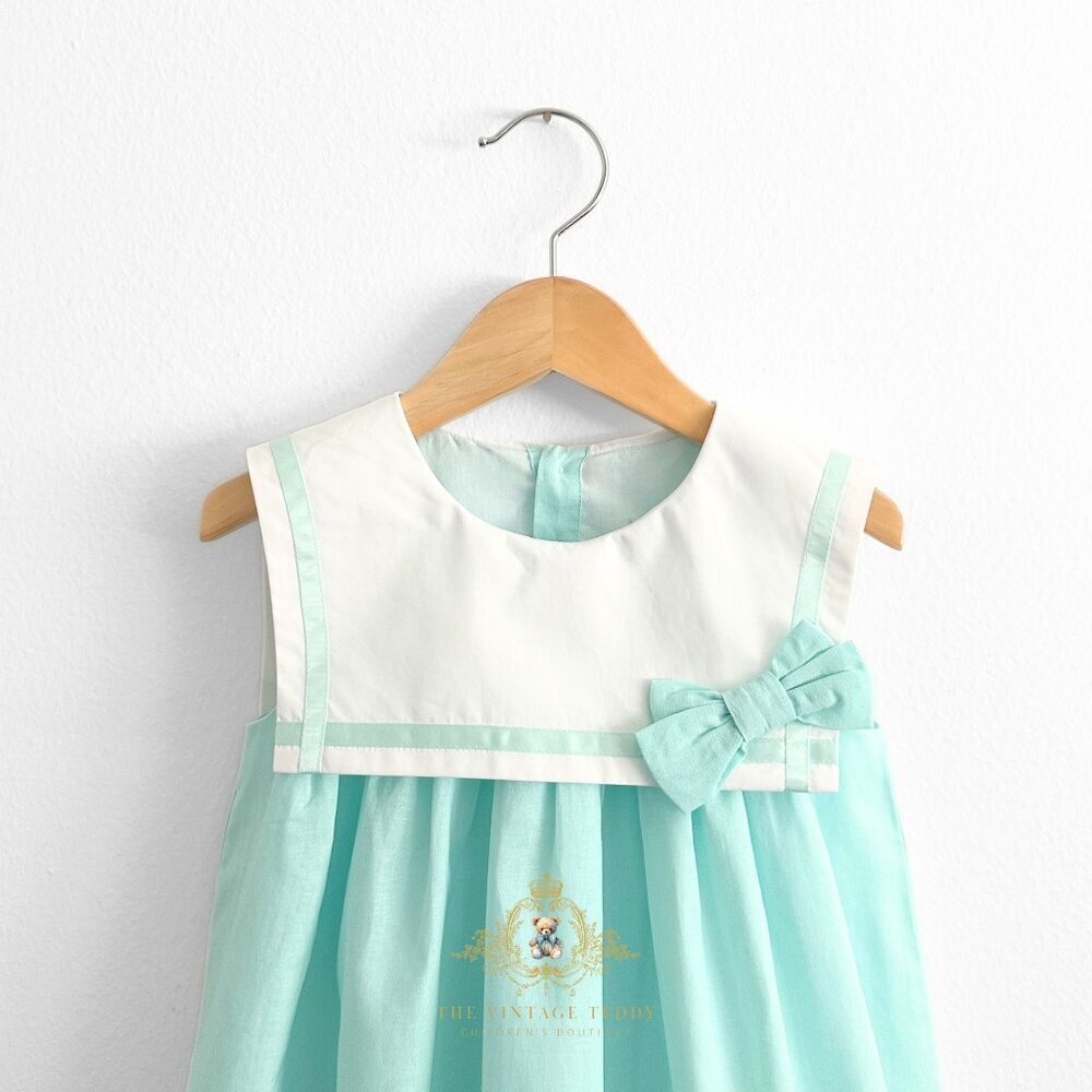NWT Pretty Girls Sailor Dress & Hair Bow Accessories Nautical Sleeveless Aqua 2T - Picture 3 of 5